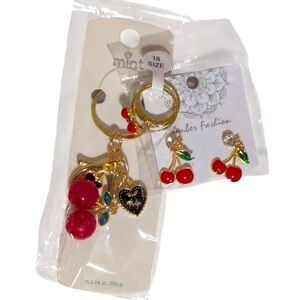 Red Cherry Earrings & Keychain/Bag Charm Set - NEW ( whimsical & fun 🍒)